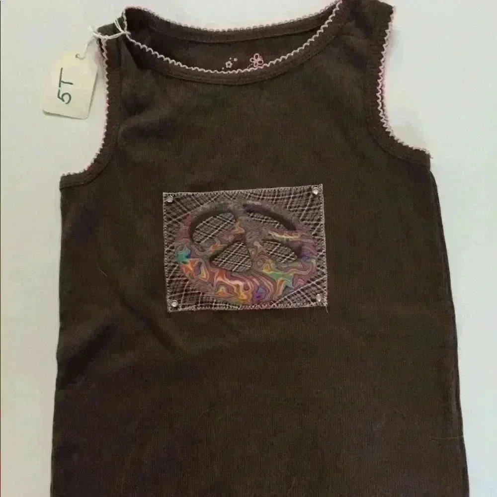 New! Tank with pink trim and peace sign patch.
